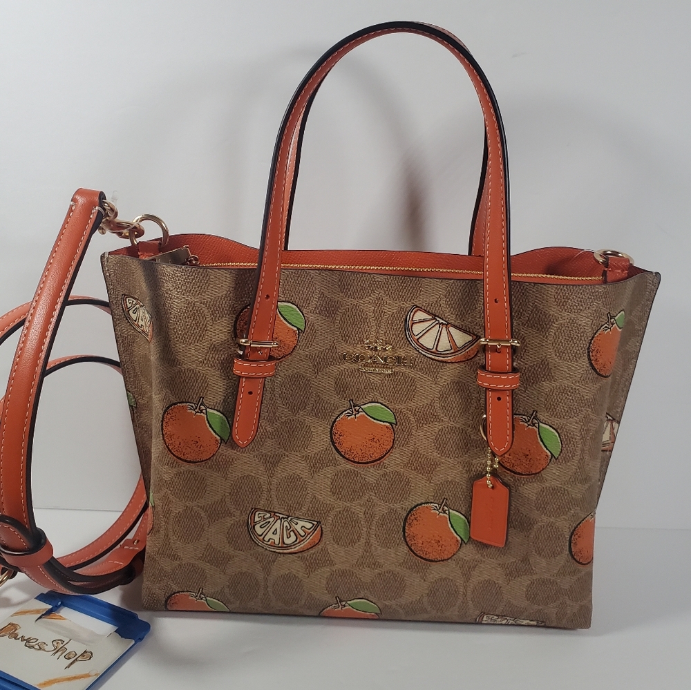 Coach Mollie Tote Bag 25 In Signature Canvas With Orange Print  NWT